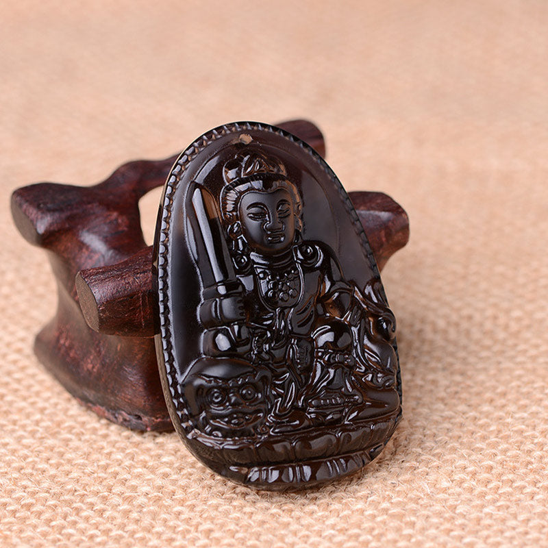 Buddha Stones Chinese Zodiac Obsidian Protection Necklace