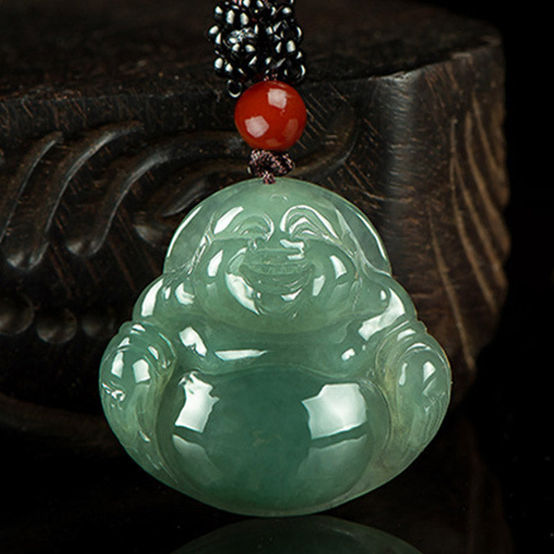 Buddha Stones Laughing Buddha Jade Abundance String Necklace Pendant