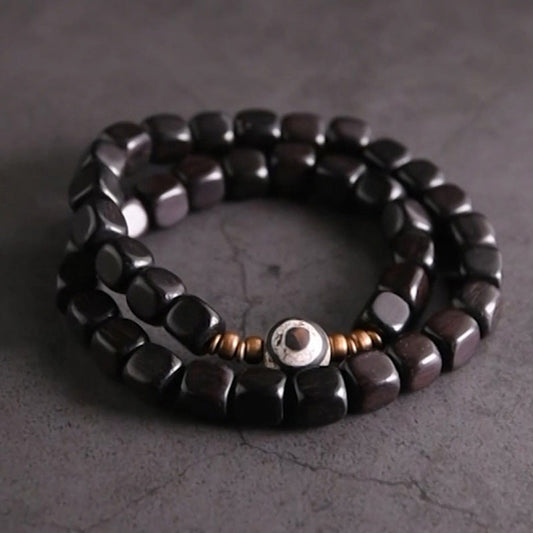 Buddha Stones Ebony Wood Dzi Bead Copper Peace Couple Bracelet