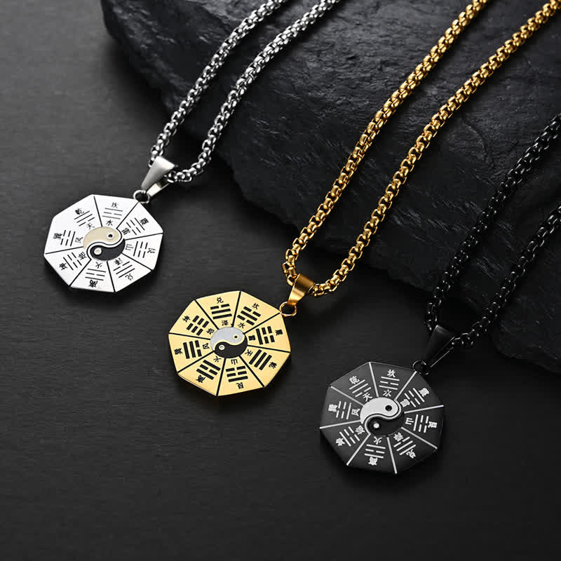 Buddha Stones Bagua Yin Yang Titanium Steel Balance Necklace Pendant