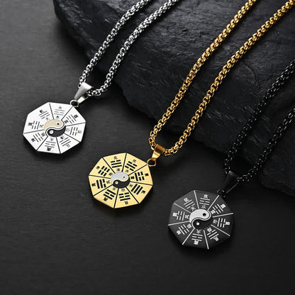 Buddha Stones Bagua Yin Yang Titanium Steel Balance Necklace Pendant