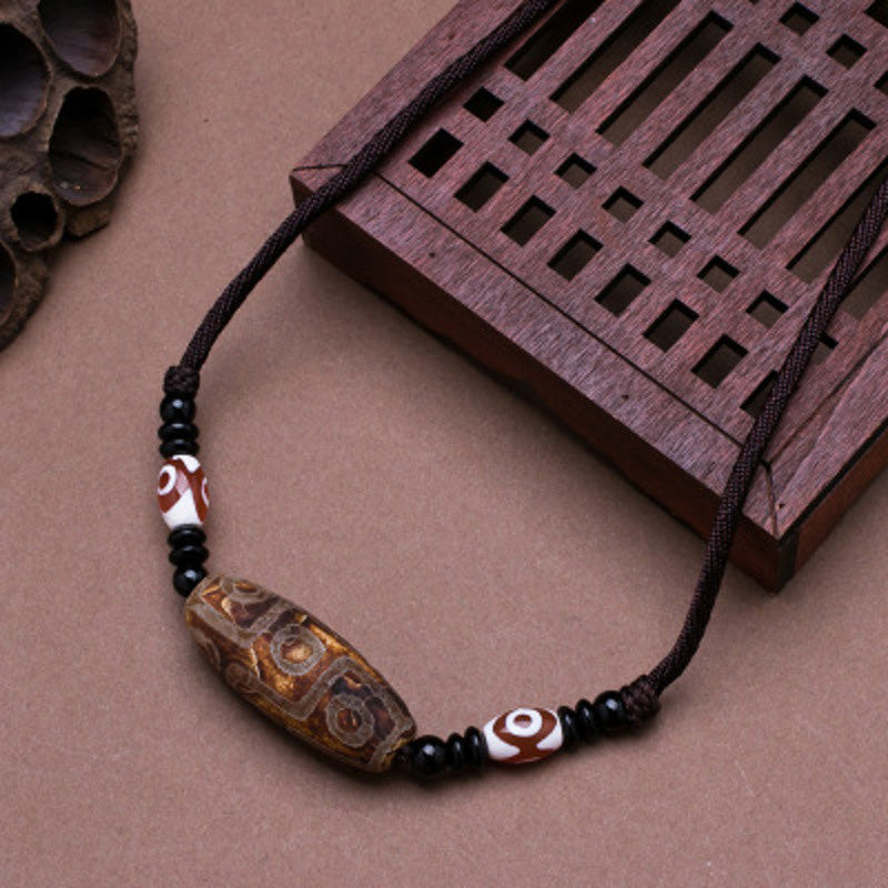Buddha Stones Tibetan Nine-Eye Dzi Bead Protection String Necklace