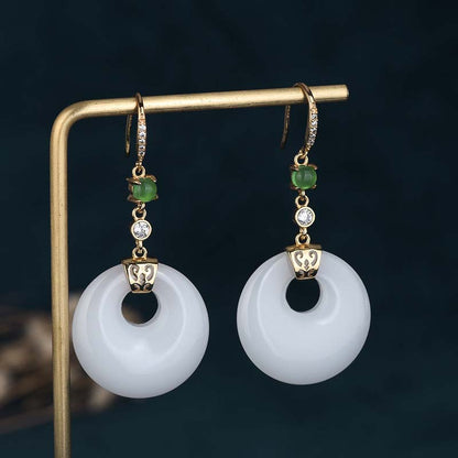 Buddha Stones FengShui White Jade Blessing Drop Earrings