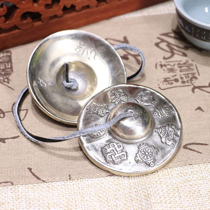 Buddha Stones Tibetan Tingsha Bell Six True Words White Copper Healing Decoration