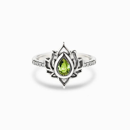 Buddha Stones Sterling Silver Lotus Zircon Blessing Protection Ring