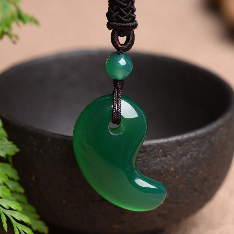 Buddha Stones Red Agate Green Agate Moon Pattern Confidence Calm Necklace