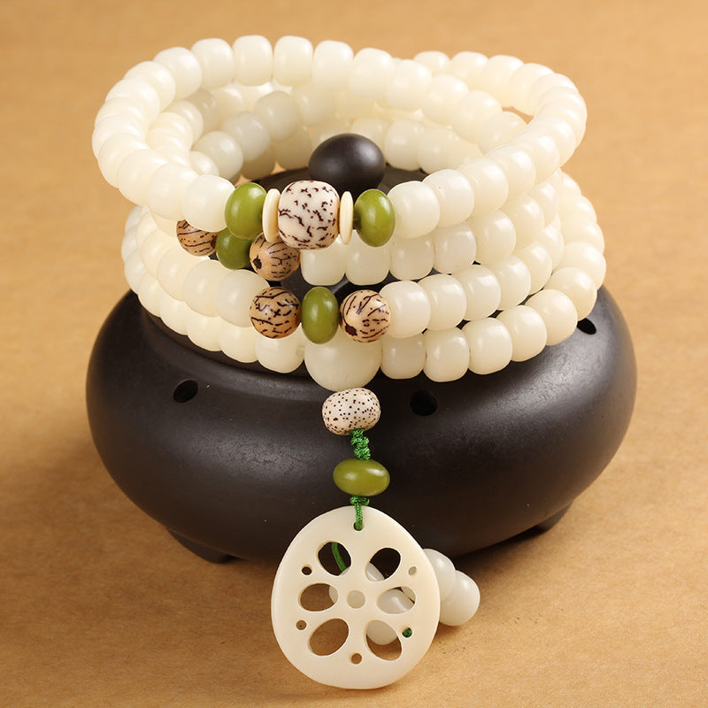 Buddha Stones White Bodhi Seed Mala 108 Beads Luck Bracelet