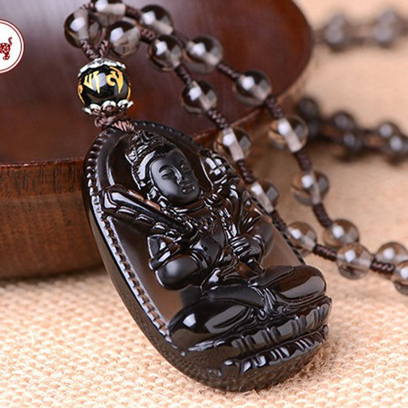 Buddha Stones Chinese Zodiac Obsidian Protection Necklace