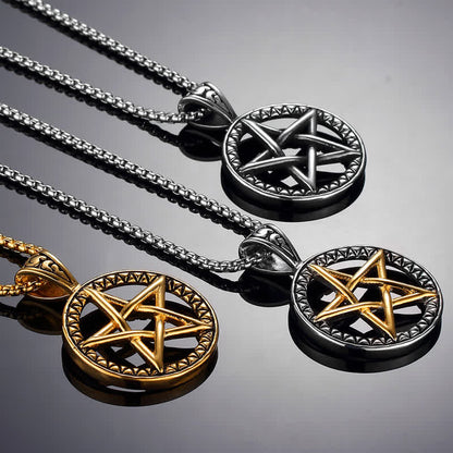 Buddha Stones Pentagram Titanium Steel Balance Necklace Pendant