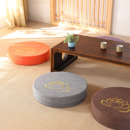 Buddha Stones Lotus Embroidery Cotton Linen Meditation Seat Cushion