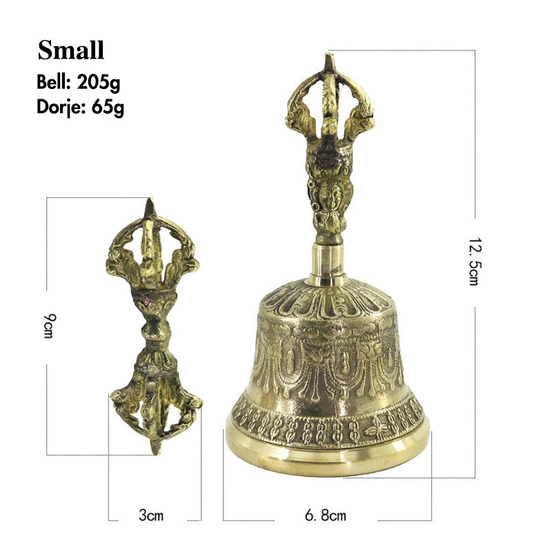 Buddha Stones Tibetan Meditation Bell and Vajra Dorje Copper Balance Handmade Decoration Set