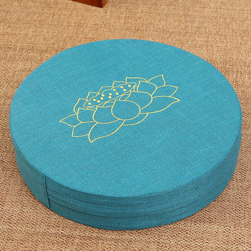 Buddha Stones Lotus Embroidery Cotton Linen Meditation Seat Cushion