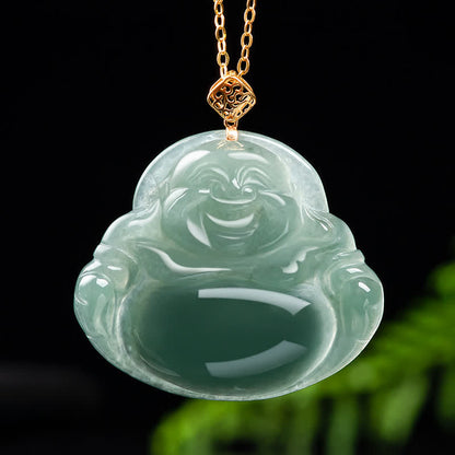 Buddha Stones Laughing Buddha Natural Jade Prosperity Abundance Necklace Pendant