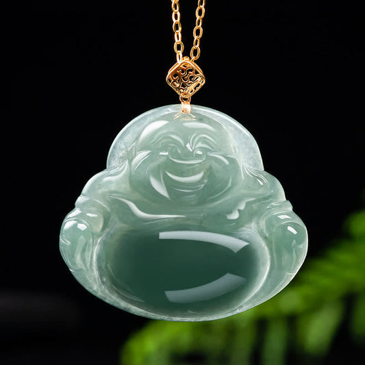 Buddha Stones Laughing Buddha Natural Jade Prosperity Abundance Necklace Pendant