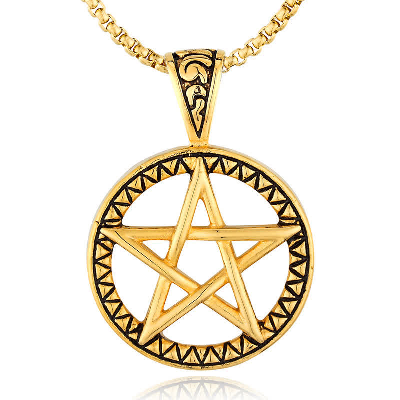 Buddha Stones Pentagram Titanium Steel Balance Necklace Pendant