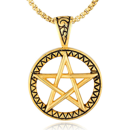 Buddha Stones Pentagram Titanium Steel Balance Necklace Pendant