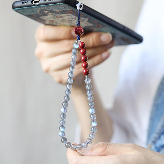 Buddha Stones Natural Moonstone Cinnabar Calm Positive Phone Decoration