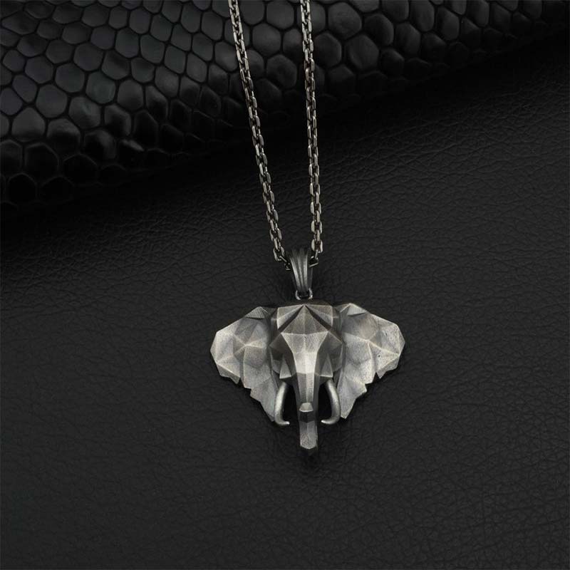 Buddha Stones Elephant Pewter Titanium Steel Strength Necklace Pendant