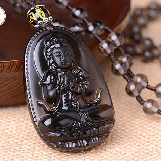 Buddha Stones Chinese Zodiac Obsidian Protection Necklace