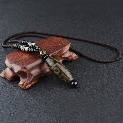 Buddha Stones Nine-Eye Dzi Bead Wealth Protection Necklace