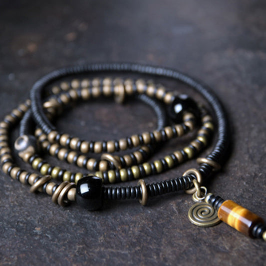 Buddha Stones Ebony Wood Dzi Bead Copper Peace Couple Bracelet Necklace Pendant