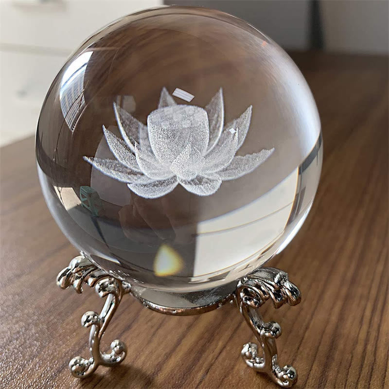 Buddha Stones White Crystal Dragon Lotus Blessing Decoration