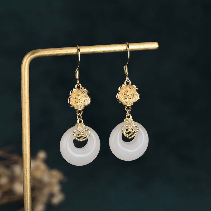 Buddha Stones FengShui White Jade Blessing Drop Earrings
