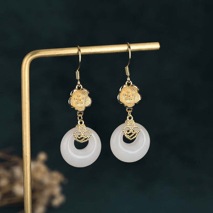 Buddha Stones FengShui White Jade Blessing Drop Earrings
