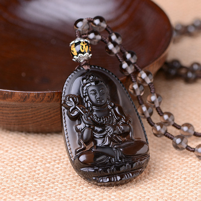 Buddha Stones Chinese Zodiac Obsidian Protection Necklace