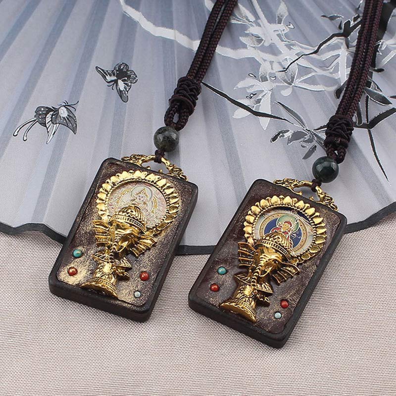 Buddha Stones Ebony Wood Elephant God of Fortune Buddha Blessing Necklace String Pendant