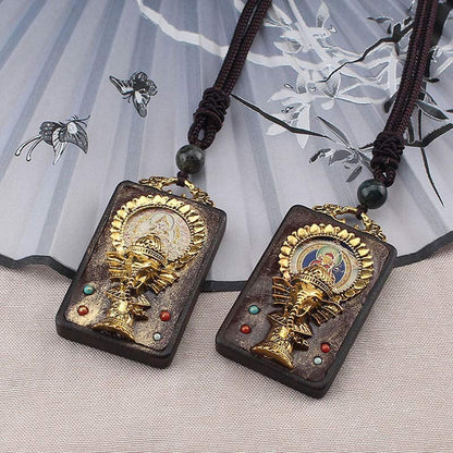 Buddha Stones Ebony Wood Elephant God of Fortune Buddha Blessing Necklace String Pendant