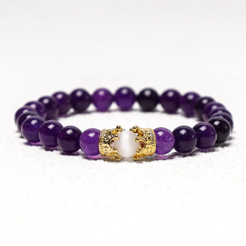 Buddha Stones Natural Stone King&Queen Crown Healing Energy Beads Couple Bracelet