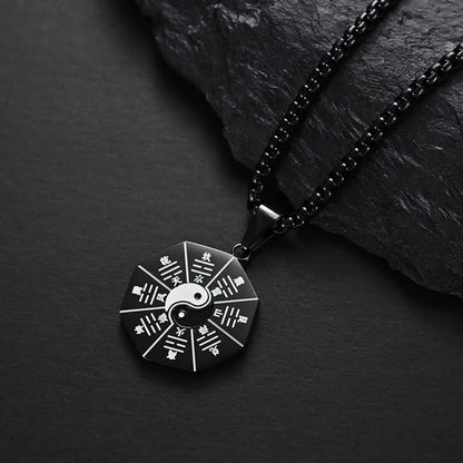 Buddha Stones Bagua Yin Yang Titanium Steel Balance Necklace Pendant