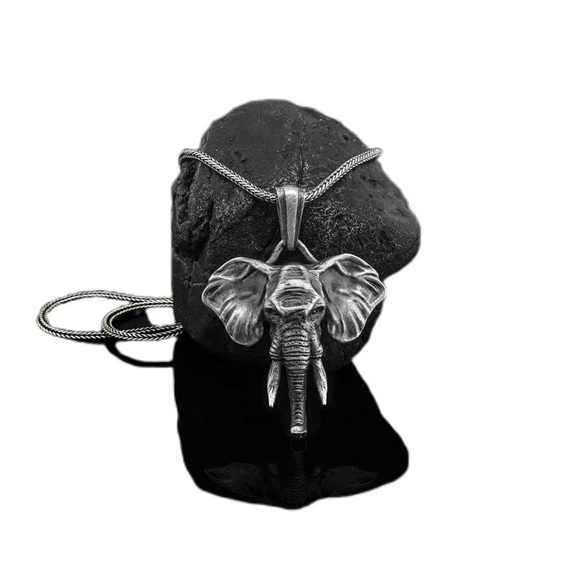 Buddha Stones Elephant Pewter Titanium Steel Strength Necklace Pendant