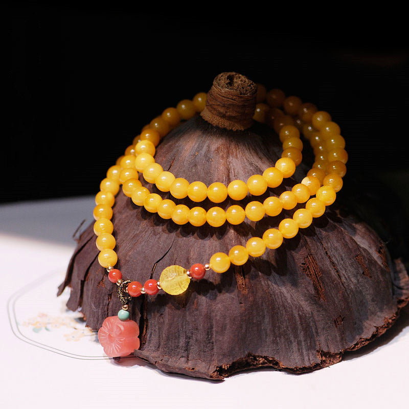 Buddha Stones Amber Healing Balance Necklace Flower Charm Bracelet
