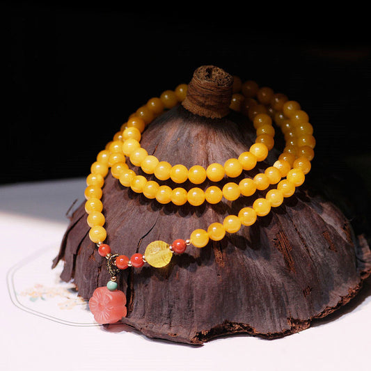 Buddha Stones Amber Healing Balance Necklace Flower Charm Bracelet