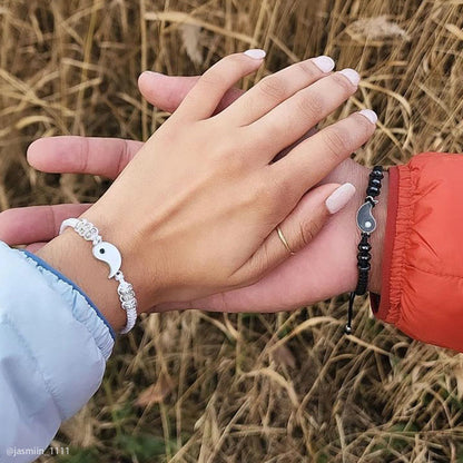 Buddha Stones 2pcs Yin Yang Hematite Couple Bracelet