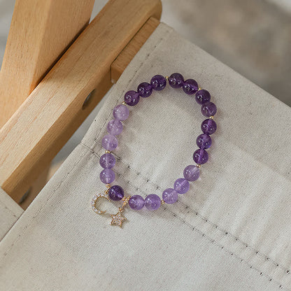 Buddha Stones Amethyst Crystal Moon Star Healing Bracelet