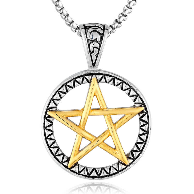 Buddha Stones Pentagram Titanium Steel Balance Necklace Pendant