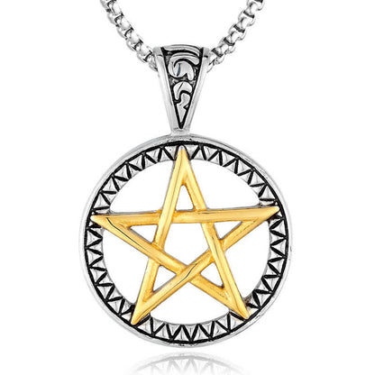 Buddha Stones Pentagram Titanium Steel Balance Necklace Pendant