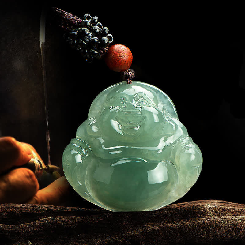 Buddha Stones Laughing Buddha Jade Abundance String Necklace Pendant