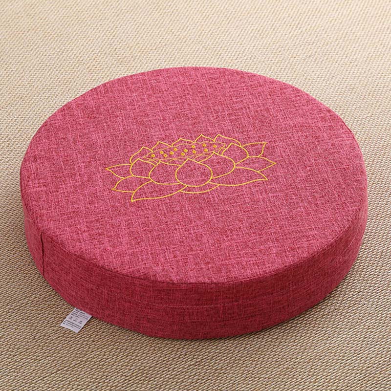 Buddha Stones Lotus Embroidery Cotton Linen Meditation Seat Cushion