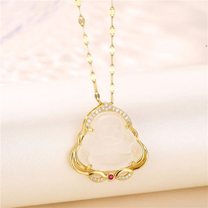 Buddha Stones Natural Laughing Buddha Peace Necklace