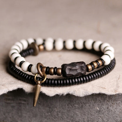 Buddha Stones Bone Beads Ebony Wood Copper Strength Couple Bracelet