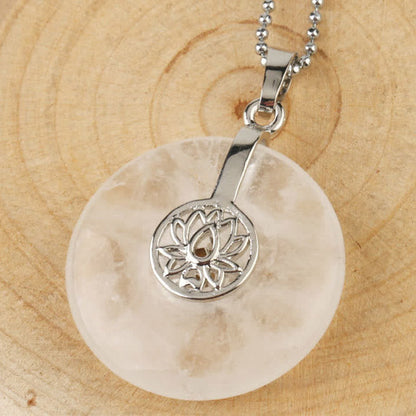 Buddha Stones Various Crystal Amethyst Pink Crystal Lotus Healing Necklace Pendant