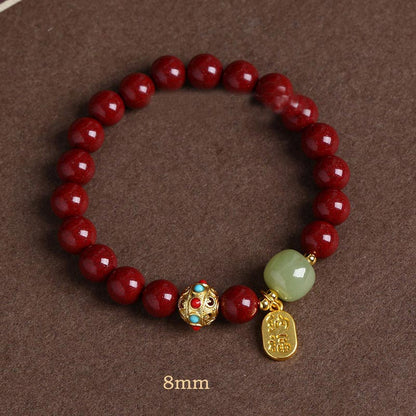 Buddha Stones Cinnabar Green Aventurine Fortune Protection Charm Bracelet