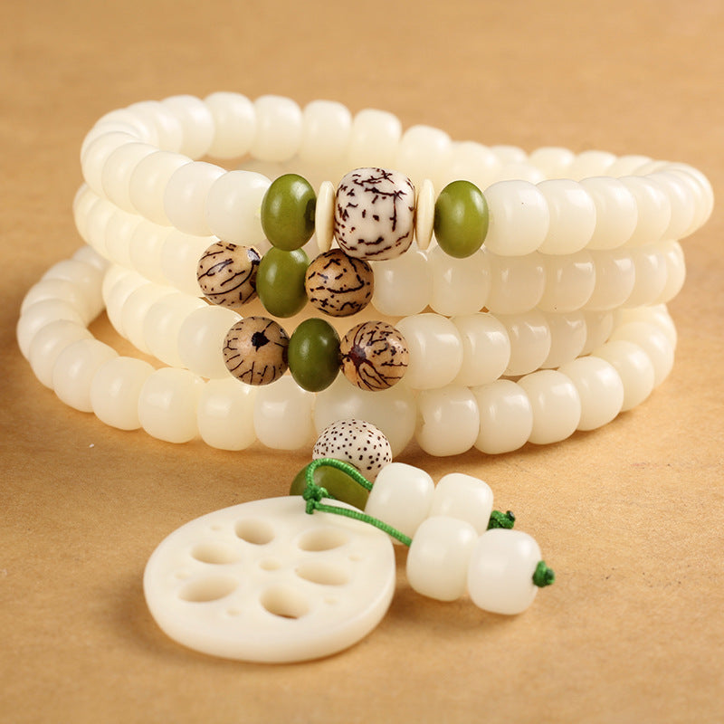 Buddha Stones White Bodhi Seed Mala 108 Beads Luck Bracelet