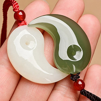 Buddha Stones Yin Yang White Jade Cyan Jade Protection Blessing Necklace String Pendant