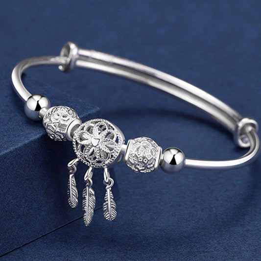 Buddha Stones Tibetan White Copper Blessing Dream Catcher Charm Bracelet