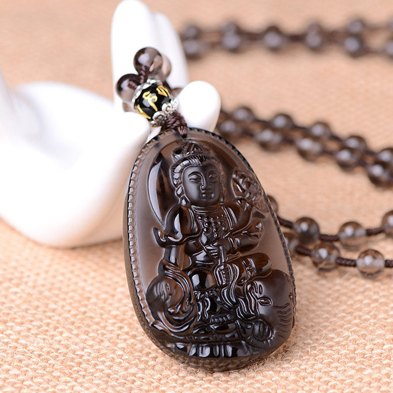 Buddha Stones Chinese Zodiac Obsidian Protection Necklace
